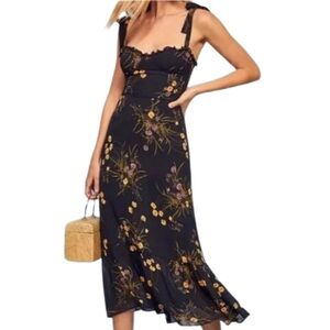 NWT Reformation Nikita Navy Mademoiselle Floral Print Midi Dress - Sz 10